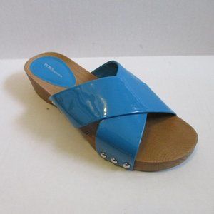 DSW*BCBGeneration Teal Turquoise SOHO Slide Sandals Vinyl Silver Studded